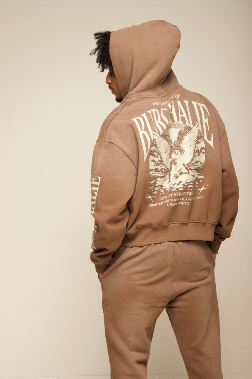 Brown Distressed Zip-Up Hoodie